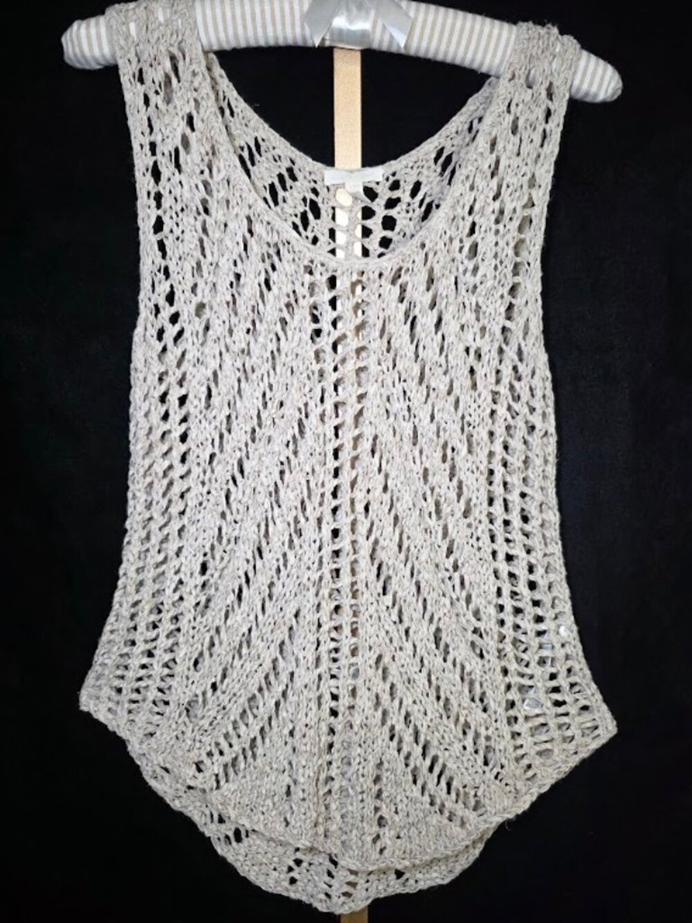 Eileen Fisher Linen Blend Tape Open Weave Rib Tank Top XL